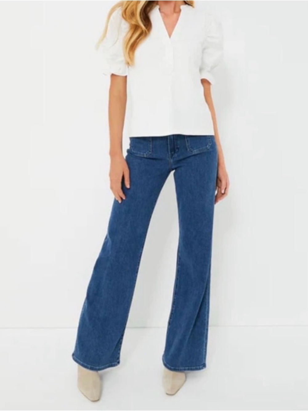 Tuckernuck Pomander Place White Puff-Sleeve Henley Top